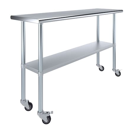 Amgood 18 in. x 60 in. Stainless Steel Table With Wheels AMG WT-1860-WHEELS